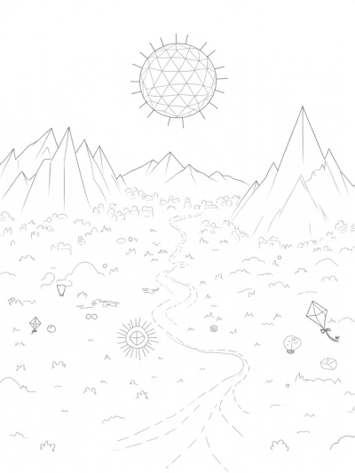 Triangular Landscape with Floating Kites