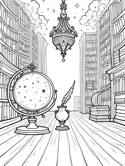 Enchanting Wizarding Library with Floating Tomes