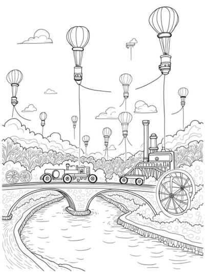 Floating Vintage Cars in a Whimsical Cityscape