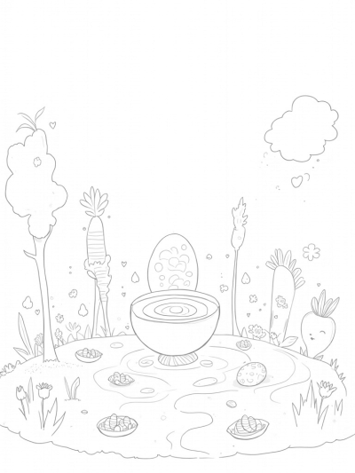Pastel Eggs and Bunny Clouds in a Whimsical Garden