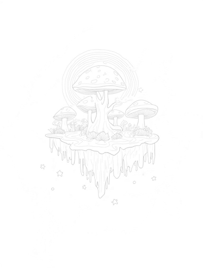Floating Island with Spiral Tree and Waterfalls