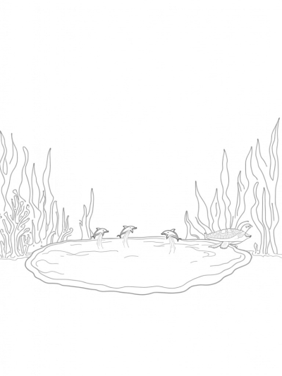 Underwater Conch Shell Amphitheater with Dolphins and Sea Turtle