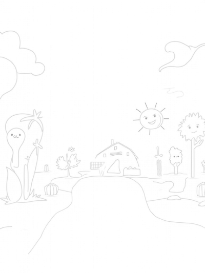 Whimsical Farm with Giant Vegetables and Musical Sun