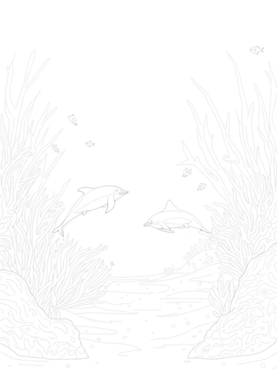 Playful Dolphins in a Tranquil Underwater Landscape