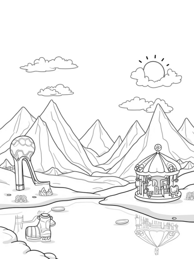 Pastel High-Heeled Mountains and Fashion Carousel