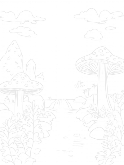 Giant Mushrooms and a Sparkling Stream in the Forest