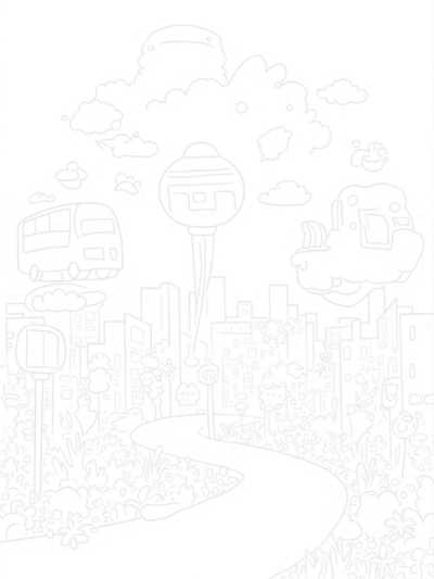 Floating Buses in a Whimsical Cityscape