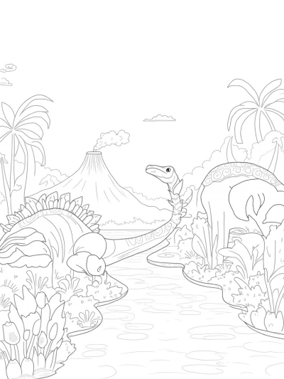Stegosaurus in a Lush Prehistoric Jungle