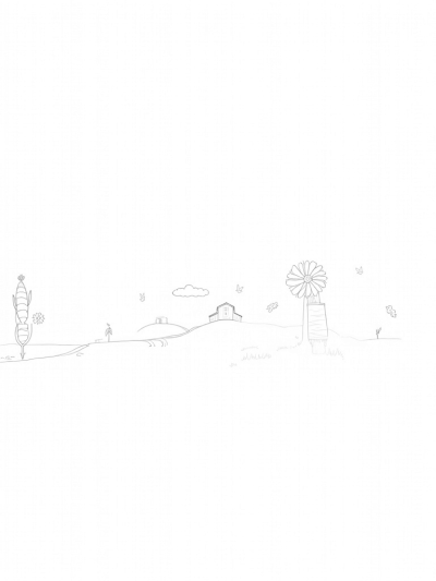 Giant Vegetables in a Whimsical Farm Landscape