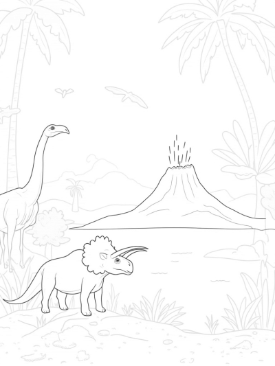 Triceratops and Brachiosaurus in a Prehistoric Jungle