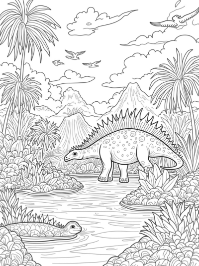Stegosaurus in a Prehistoric Jungle