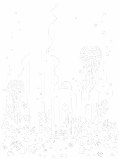Underwater Garden with Seashell Towers and Jellyfish