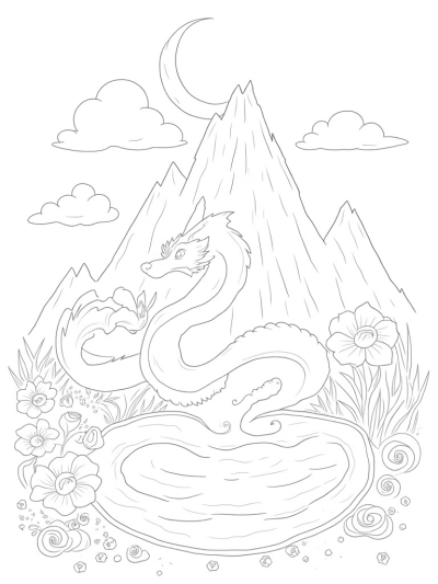 Majestic Dragon Coiled Around a Crystal Mountain