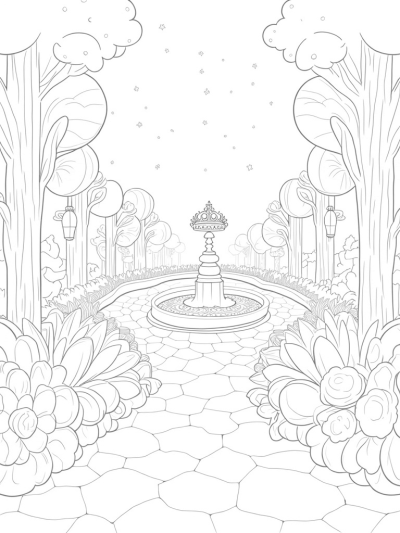 Enchanted Garden with Crown Flowers and Twinkling Stars