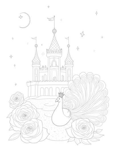 Candy Castle with Ice Cream Towers and a Rainbow Peacock