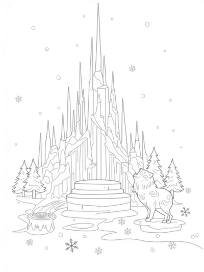 Majestic Ice Palace with Howling Wolf Sculpture