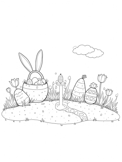 Colorful Eggs and a Playful Carrot Fountain