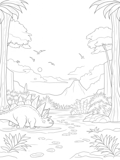 Giant Stegosaurus in a Prehistoric Jungle