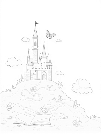 Enchanting Castle on a Hill with Magical Clouds