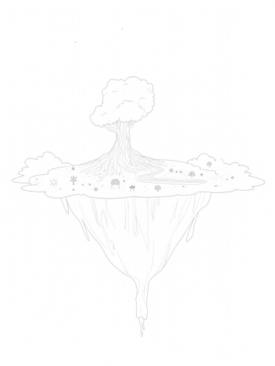 Floating Island with a Spiraling Tree and Starry River