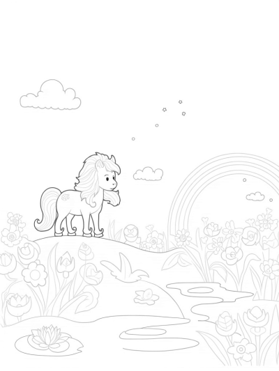 Majestic Pony in a Colorful Meadow