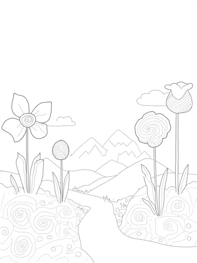 Oversized Flowers and Spiral Trees Landscape