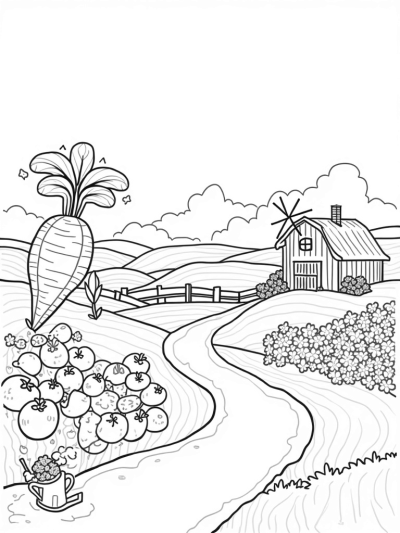 Giant Carrot and Tomato Farm Landscape