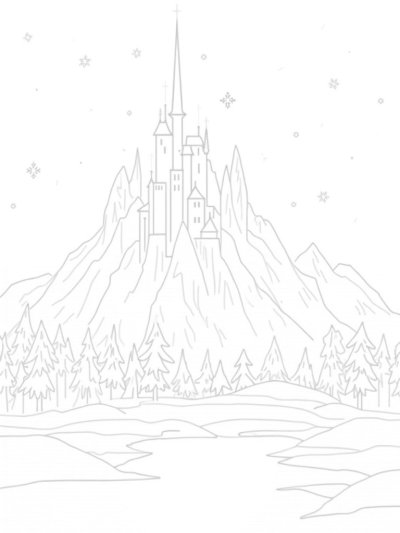 Shimmering Ice Castle on a Snowy Mountain Peak