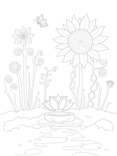 Giant Sunflower and Whimsical Garden