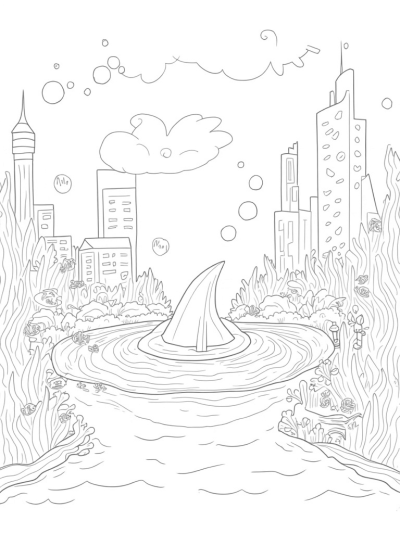 Underwater City with Shark Skyscrapers and Coral Gardens