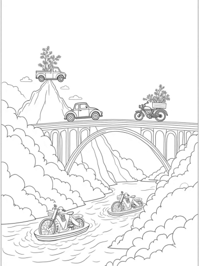 Floating Cars and Flower Trucks in a Whimsical Cityscape