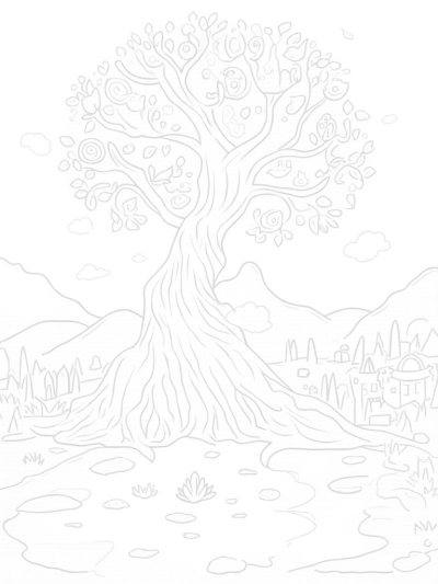 Magical Tree with Glowing Orbs and Hidden Creatures