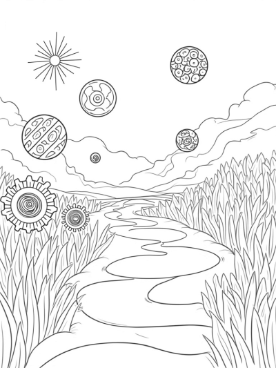 Floating Circle Garden with Gears and Flowers