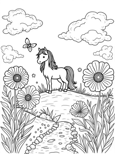 Majestic Pony in a Vibrant Meadow