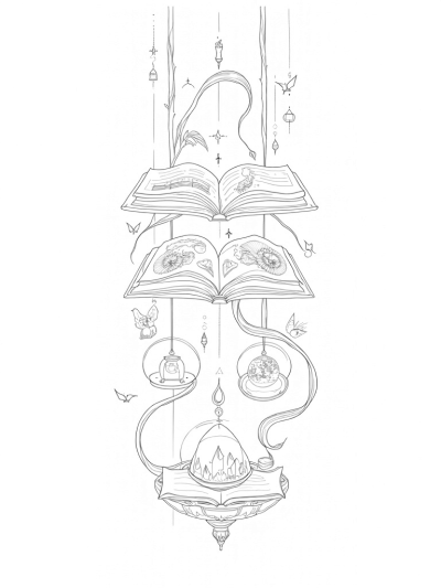 Mystical Floating Library with Spell Books and Candles
