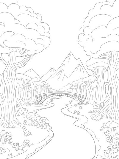 Twisted Trees and Vibrant Mushrooms in a Dreamscape