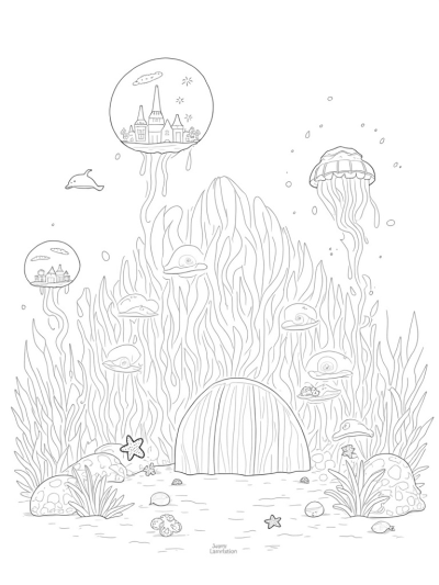Underwater City of Coral and Seashells with Dolphins