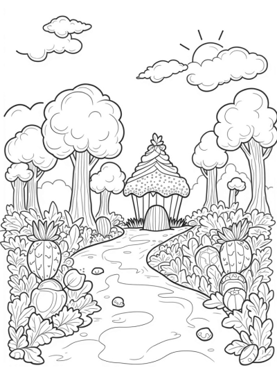 Giant Fruits and Cupcake Gazebo in a Colorful Orchard