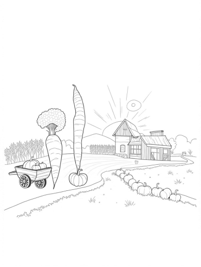 Oversized Vegetables in a Whimsical Farm Landscape