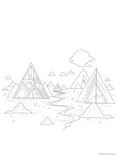 Colorful Triangle Landscape with Spiral Staircase