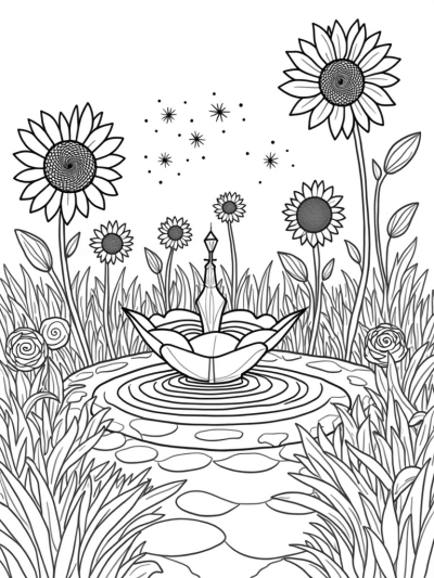 Oversized Geometric Flowers in a Whimsical Garden