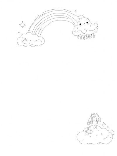 Dreamy Cloudscape with Pacifiers and Plush Toys