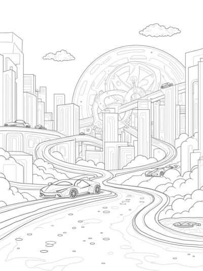 Futuristic City with Lamborghinis and Neon Lights