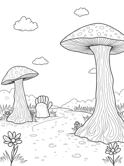 Forest Clearing with Oversized Mushrooms and Gruffalo Foot