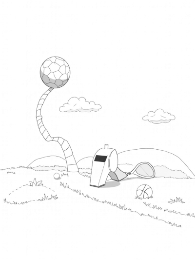 Colossal Soccer Ball Above a Colorful Sporty Landscape