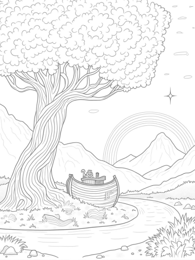 Ancient Tree with Ark and Rainbow