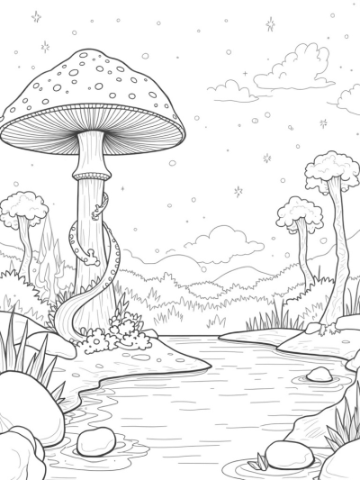 Luminous Mushroom in a Tranquil Forest Glade