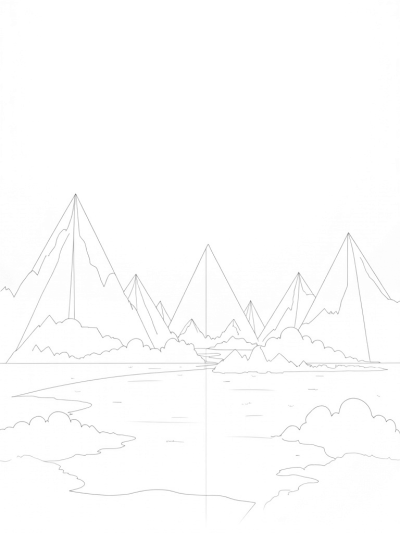 Triangular Landscape with Prism and Lake