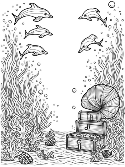 Underwater Garden with Musical Coral and Playful Dolphins