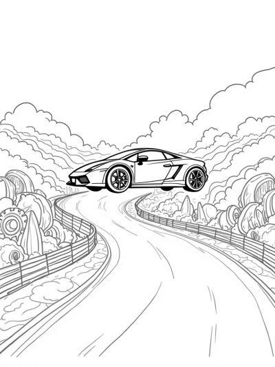 Lamborghini Surrounded by Colorful Clouds and Gears